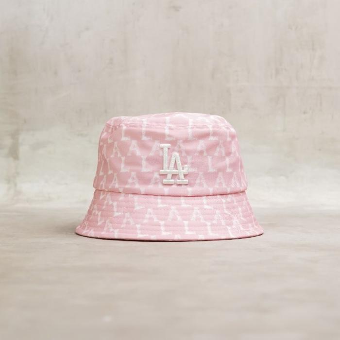 MLB White LA Monogram Bucket Hat in Pink