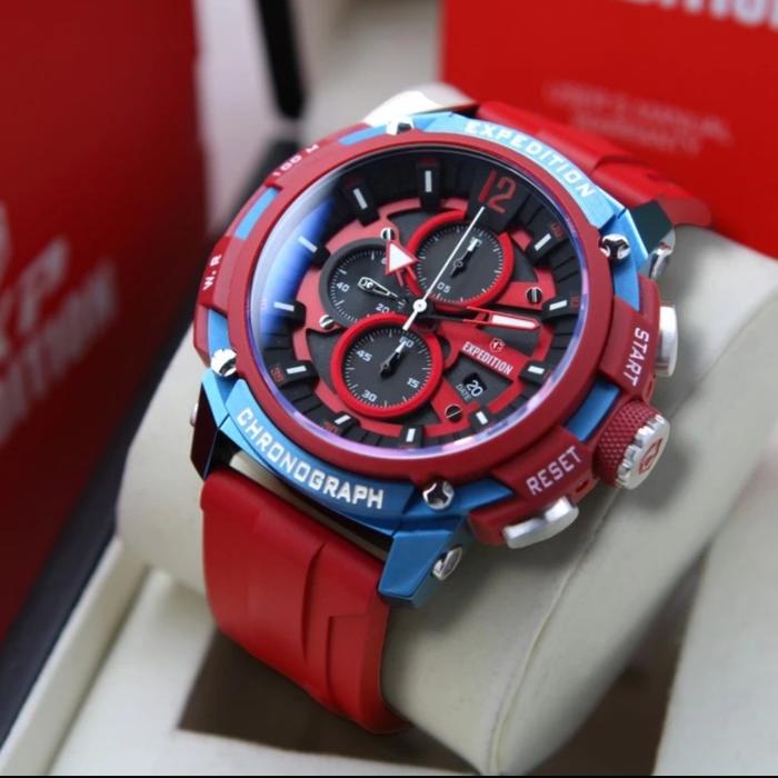 Jam Tangan Pria Expedition E6781 E 6781 Red Blue Rubber Original