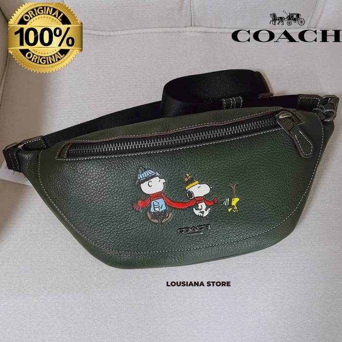 Coach X Peanuts Warren Belt Bag With Snoopy Motif Gunmetal