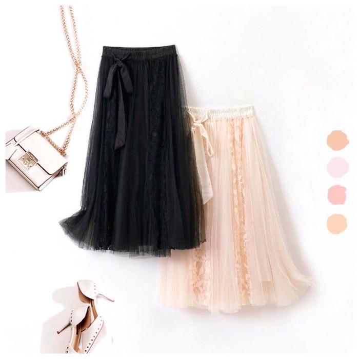 BAWAHAN ROK MIDI PESTA TUTU DEWASA IMPORT LACEY PINK / BIRU / BEIGE