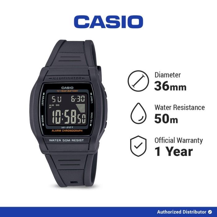 Casio Unisex W-201-1BVDF Rubber Strap Digital Black