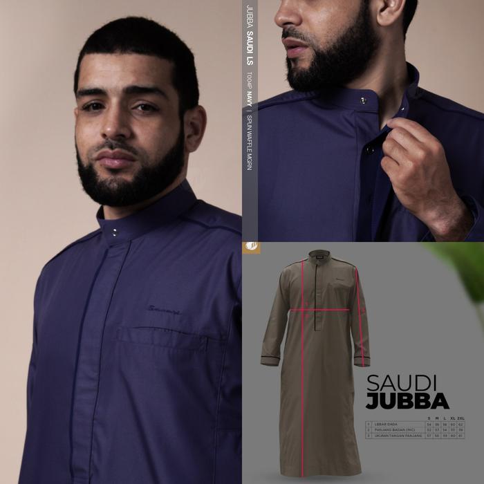 SAMASE SAUDI JUBBA LS T004P NAVY GAMIS PRIA PREMIUM LENGAN PANJANG