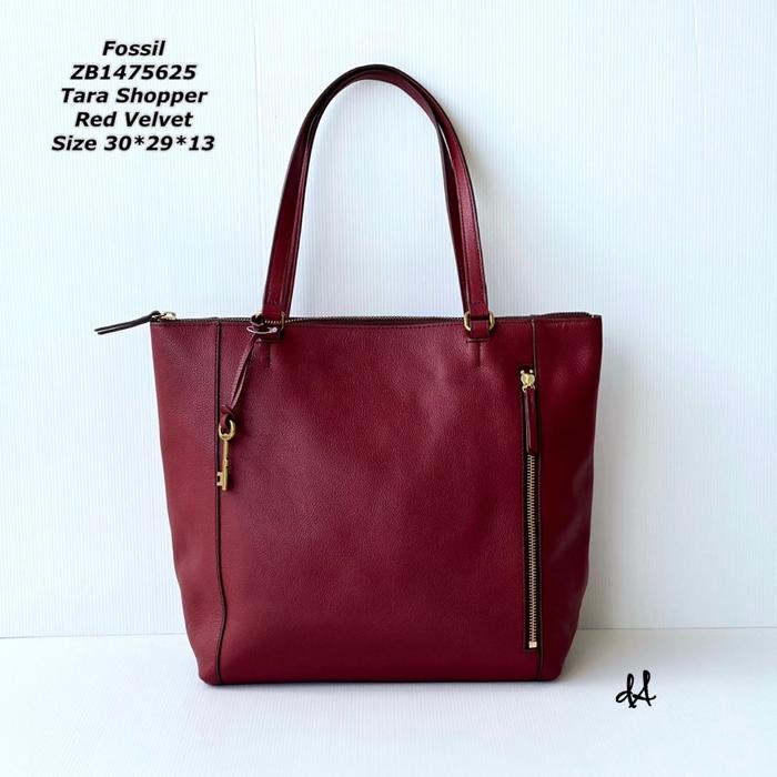 tasFOSSIL tara shopper tote bag leather red velvet