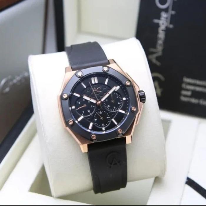 ALEXANDRE CHRISTIE WANITA AC9601 AC 9601 RUBBER BLACK ROSEGOLD
