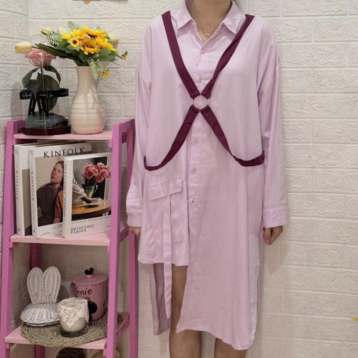 NEW! Gaudi x Awkarin Lilac Purple Long Sleeve Shirt Dress Unique Y2K