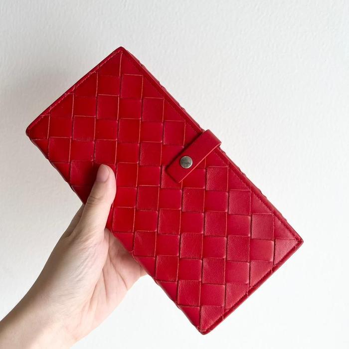 Bottega Veneta Women Long Flap Wallet with Button Red