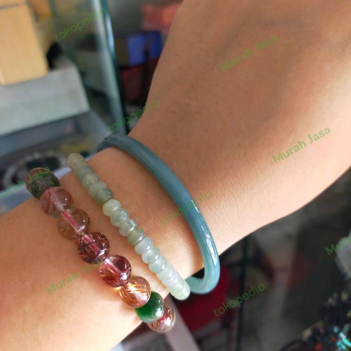 Gelang Bangle Giok Burma Blue water tipis + sertifikat