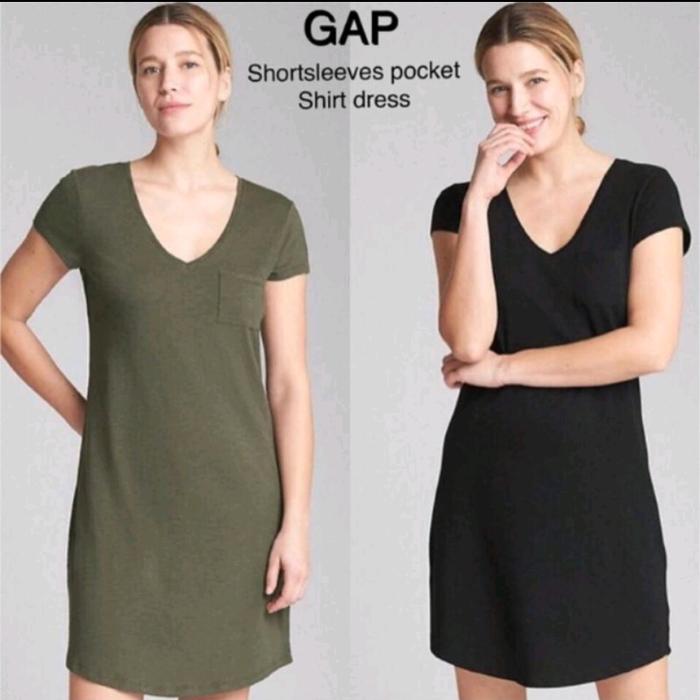 T-Shirt Dress V Neck GAP** Dress Katun Midi Pocket Dress V neck GAP**