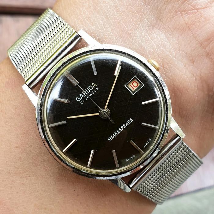Jam Tangan Original Garuda Shakespeare Swiss Vintage Black Linen Dial