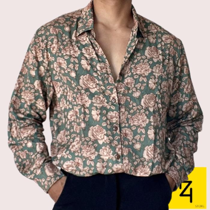 Kemeja bunga floral pria wanita panjang retro 90an S M L XL XXL 2L 2XL