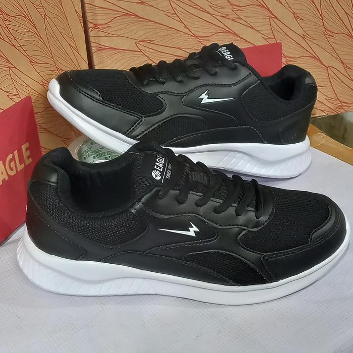 sepatu sekolah hitam Eagle monza original hitam polos hitam putih