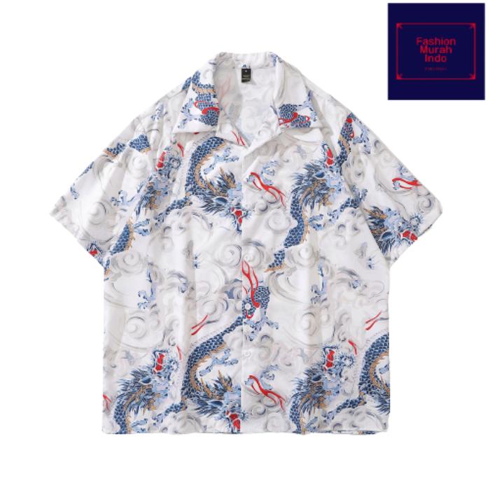 Kemeja pendek pria wanita retro naga vintage putih L XL XXL 2L 2XL