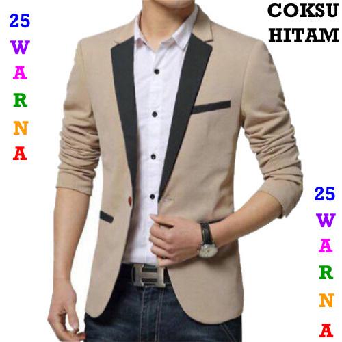 25 WARNA Jas Cowo Blazer Pria KREM CREAM KOMBINASI HITAM Kantor Kerja