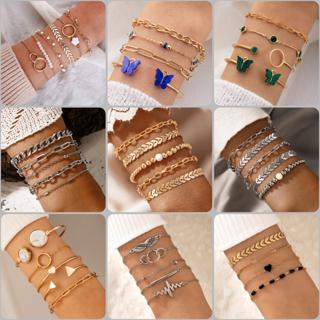 Gelang Wanita Set Rantai Silver Gold Gelang Korea Bohemian