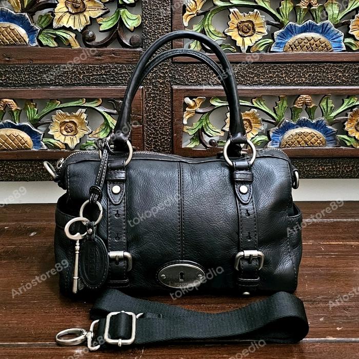 Tas FOSSIL Maddox Satchel Medium Black Leather Authentic