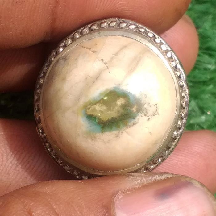 Batu Akik Asli Kol Buntet Fosil Keong Aura Tua Alami Putih Hijau Dim21