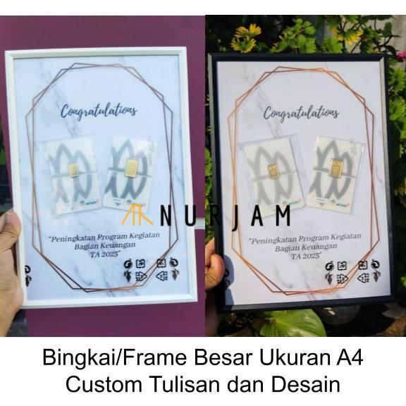Kado Hadiah Bingkai Frame BESAR A4 LM Emas Custom Ucapan dan Desain