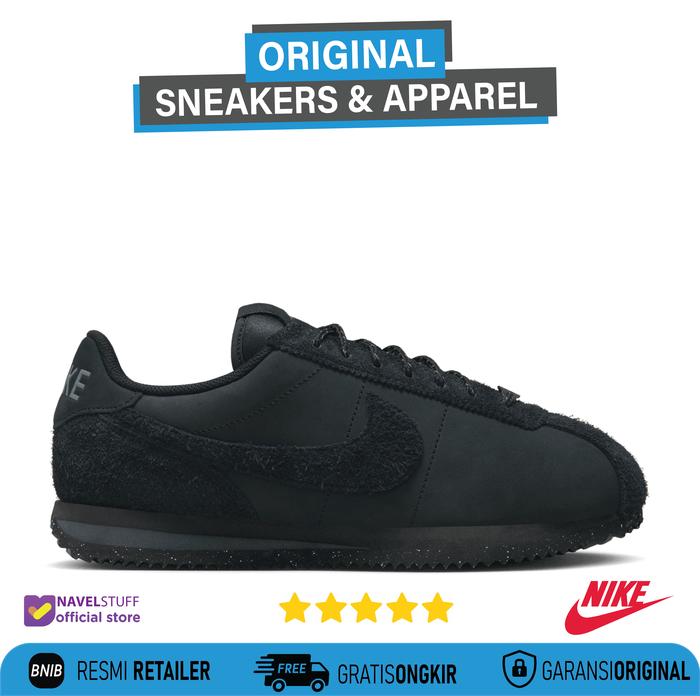 NIKE Cortez White PRM Triple Full Black/Black Original Resmi BNIB