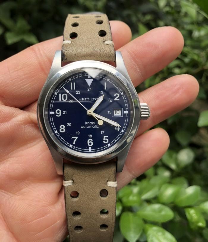 Jam Hamilton Khaki Blue Dial Automatic Leather Strap Original
