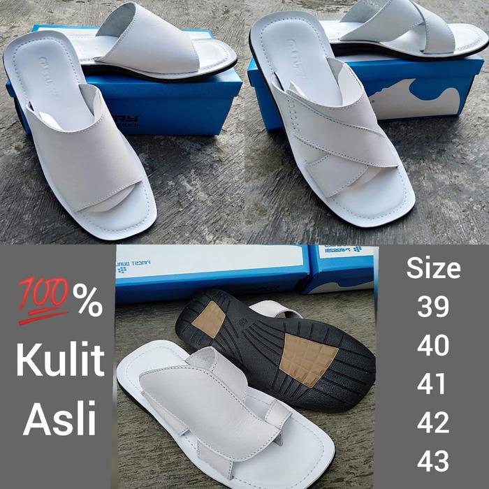 Sendal/Sandal pria/ sandal kulit asli/selop pria warna putih/ termurah