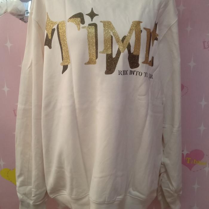 thrift/ crewneck putih tulisan gilter