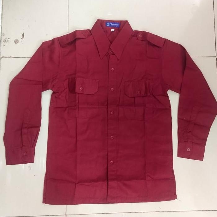 Kemeja Polos Seragam Polos PDH PDL Maroon Lengan Panjang Pria