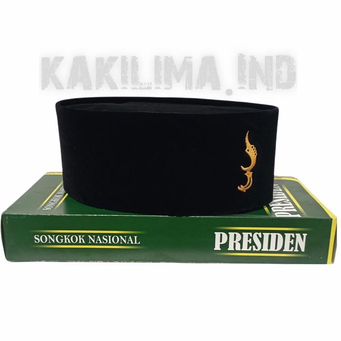 Peci Songkok Kopiah Hitam Logo Kujang Emas Gold Tinggi 9cm Berkualitas