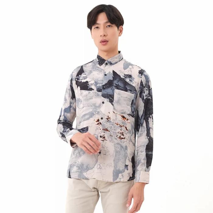 Kemeja Vintage Abstrak Coyote Kemeja Santai Pria Panjang Premium