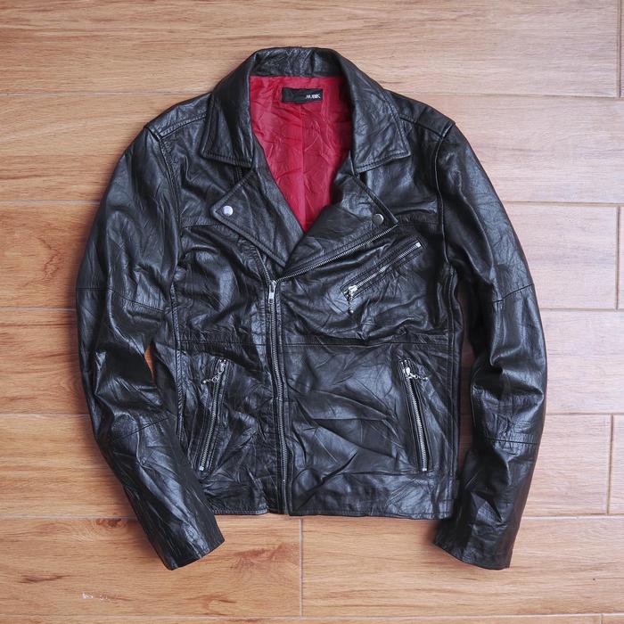 Jake Pria Hitam Casual Kerent kulit domba M double riders Ramones biker jaket motor pl bekas prelove
