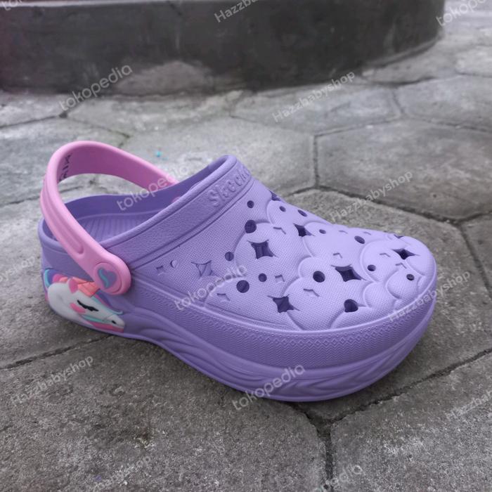 sandal anak lampu skechers light unicorn lavender original