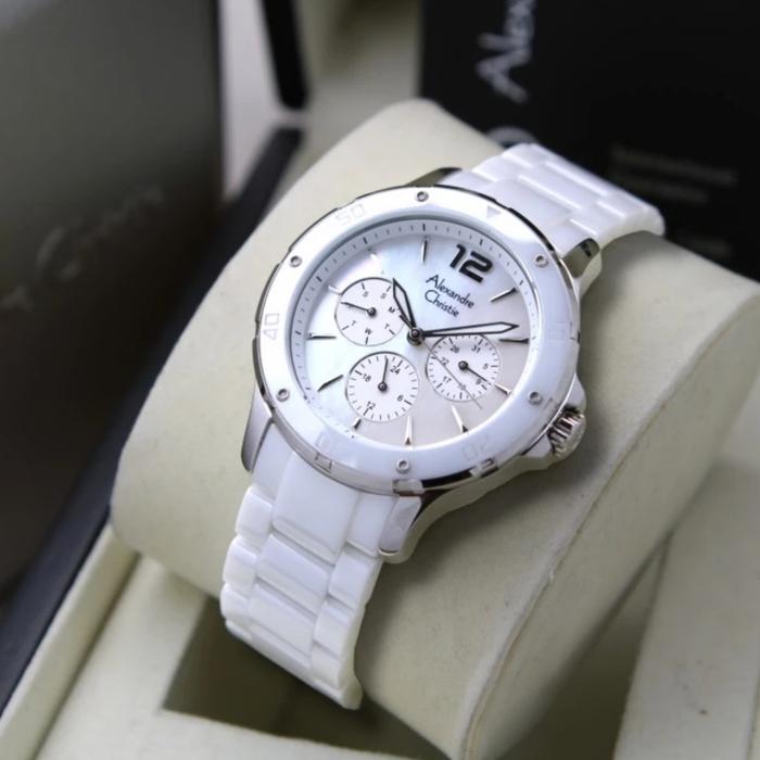 ALEXANDRE CHRISTIE AC 2438 SILVER WHITE CERAMIC AC2438 WANITA ORIGINAL