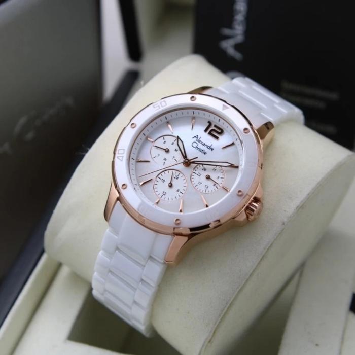 ALEXANDRE CHRISTIE AC 2438 ROSEGOLD WHITE CERAMIC AC2438 WANITA ORI