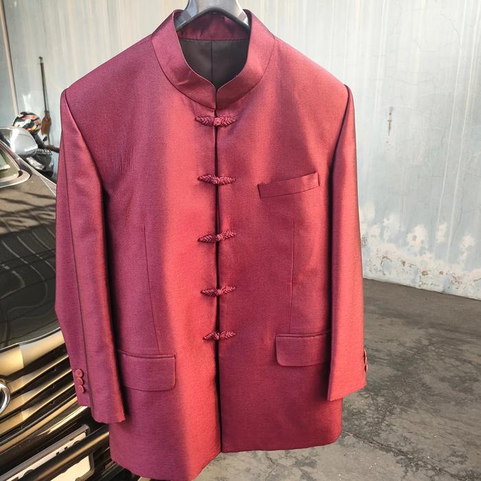 jas cheongsam lamaran tingjing sanjit qipao pria merah maroon