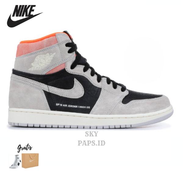 Sepatu AIR JORDAN 1  HIGH RETRO GREY HYPER CRIMSON WHITE BLACK BNIB
