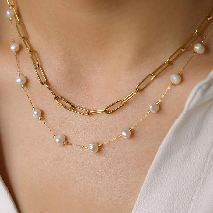 Freshwater Pearl Bold Link Chain Necklace Set β Kalung Mutiara