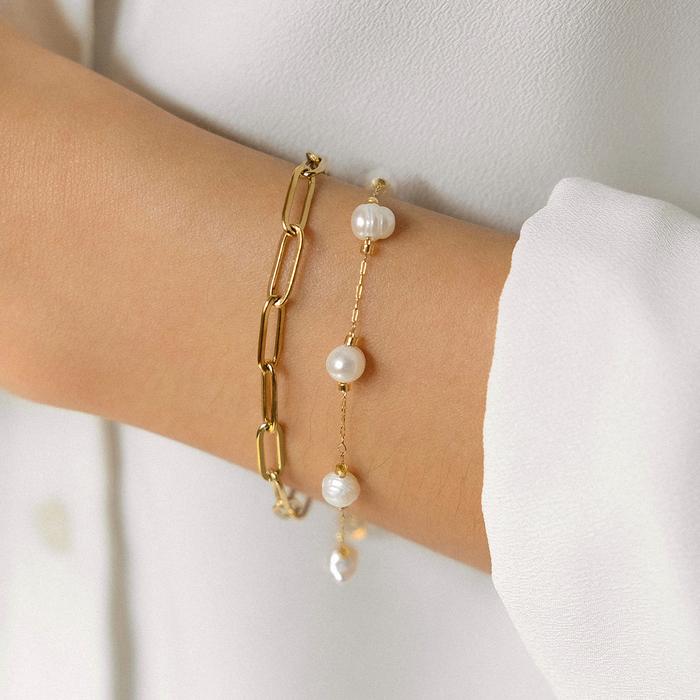 Freshwater Pearl Bold Link Chain Bracelet Set — Gelang Mutiara