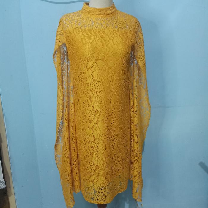 Preloved Dress full Brokat warna kuning kunyit