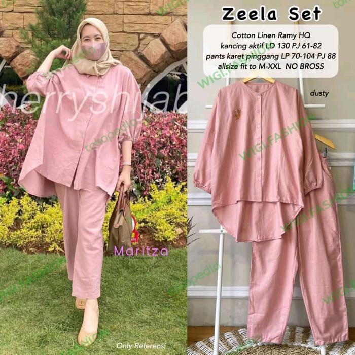 ZEELA SET / SETELAN BLOUSE CELANA LINEN JUMBO LD 130 CM SIZE XXXL