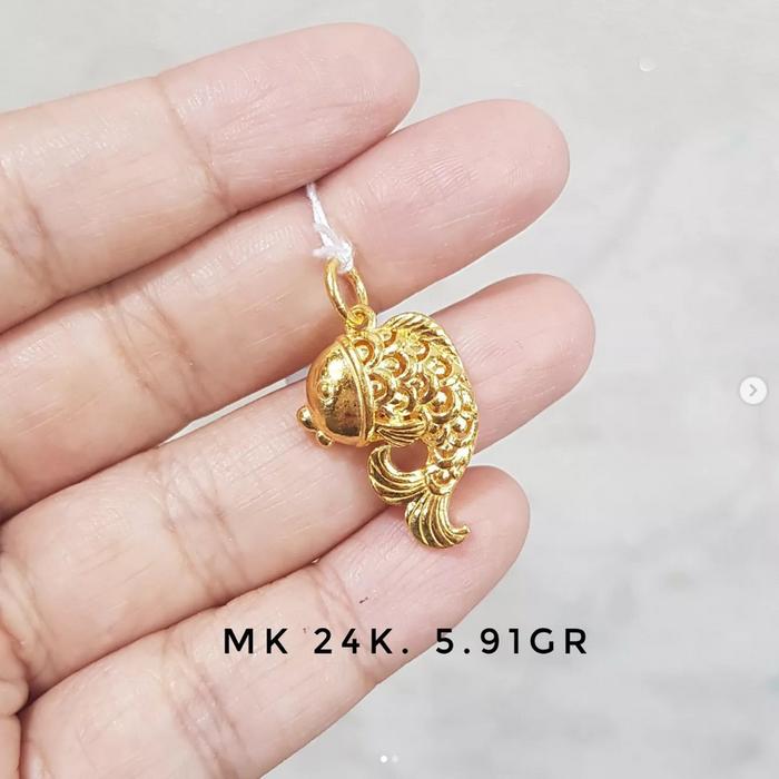 liontin EMAS ikan Nian nian you yu..- lucky mermaid - hk 24k 9999