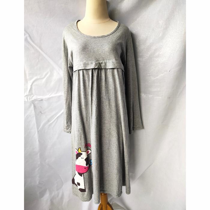 PRELOVED DRESS KAOS WANITA BABYDOLL TANGAN PANJANG ABU