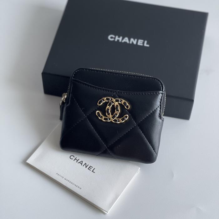 Original - Chanel 19 Small Compact Wallet Zip Dompet Card Holder Black