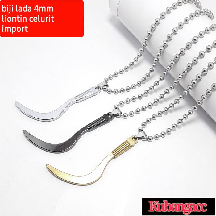 Kalung Rantai Merica 4MM Liontin Model Celurit Polos Kalung Pria Monel