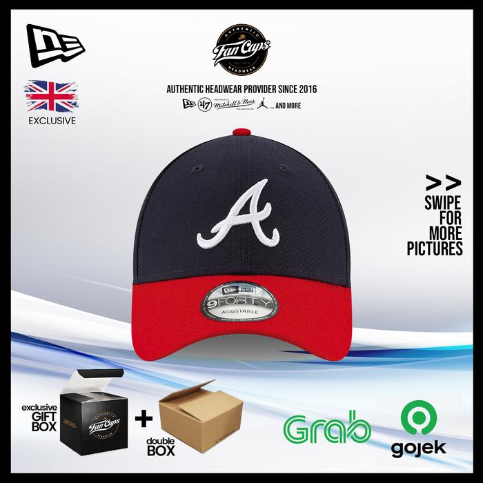 Topi New Era Original MLB Atlanta Braves 9FORTY warna Navy Merah | FREE GIFT BOX