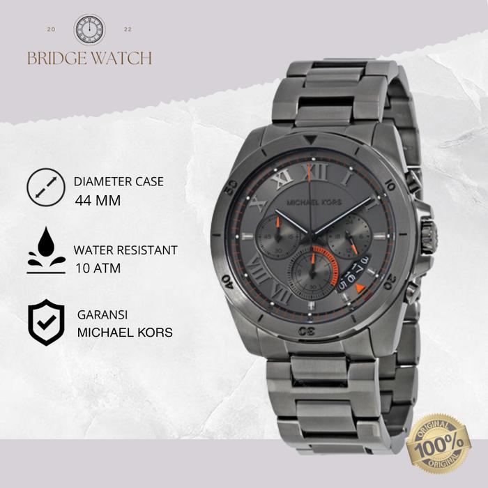 Jam Tangan Michael Kors Pria Brecken Chronograph Grey Stainless Steel Mewah Original MK8465