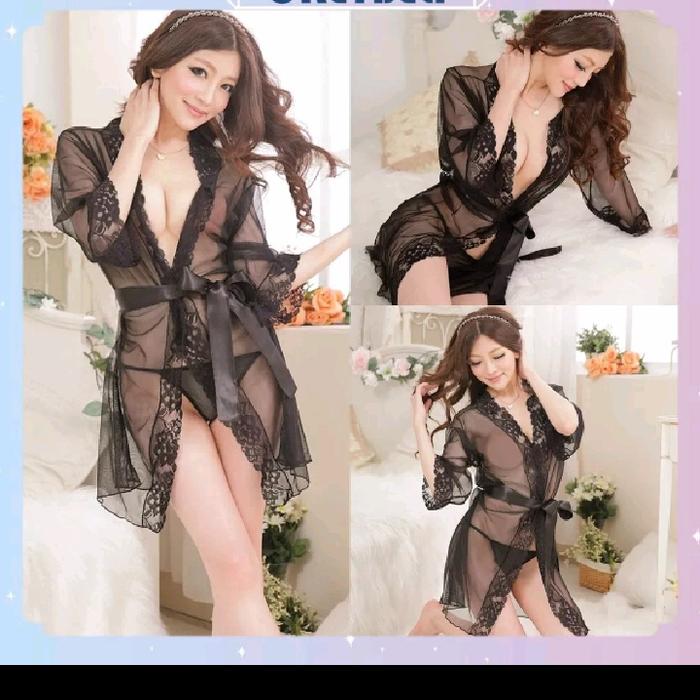 jenifer kimono transparan lingerie sexy set cd baju haram hots