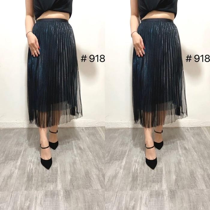 Midi Skirt Real Pic 918 Rok Tutu Tile Import Hitam glitter Black