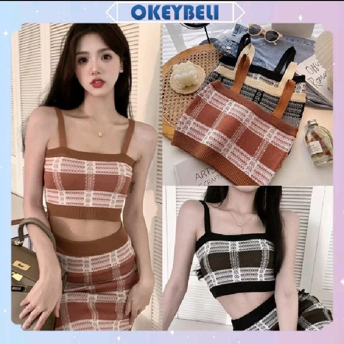 Tanktop bra white cup BH singlet motif kotak kotak