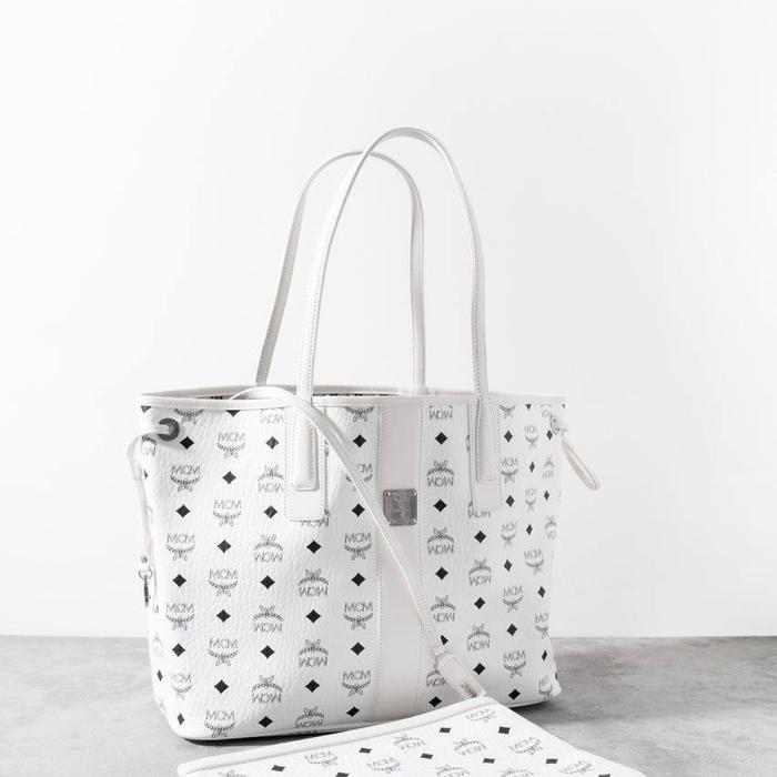 MCM REVERSIBLE VISETOS SHOPPER MEDIUM TOTE BAG WHITE