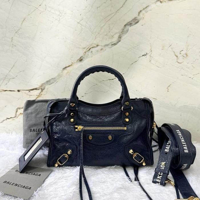 rare VVGC balenciaga mini classic city logo strap GHW dark blue 2021