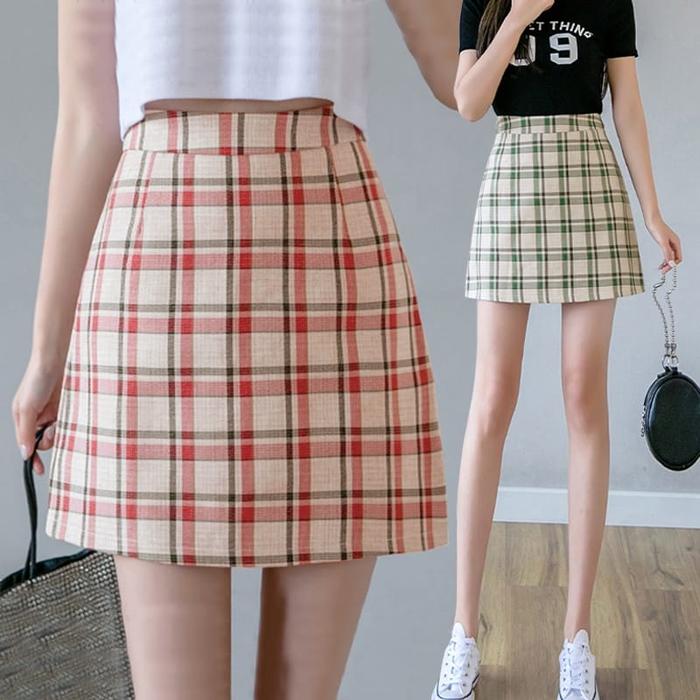 Rok kotak kotak korea/mini skirt/rok korea 828 Pendek